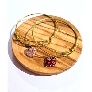 SET (2) New Millefiori Heart Red White Gold Charm Bracelets